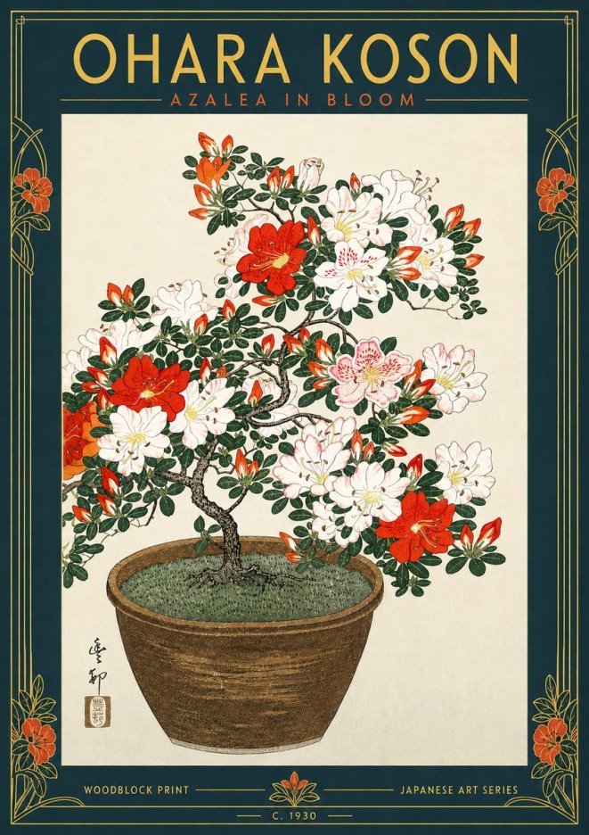 Ohara Koson Azalea in Bloom No5 - Affiche