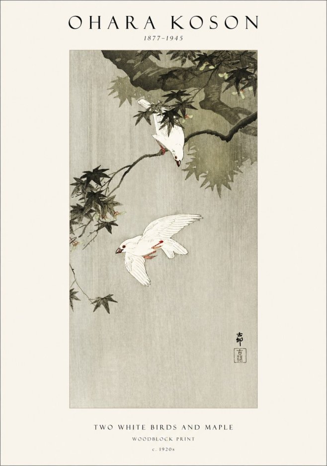 Ohara Koson Two White Birds and Maple No1 - Affiche