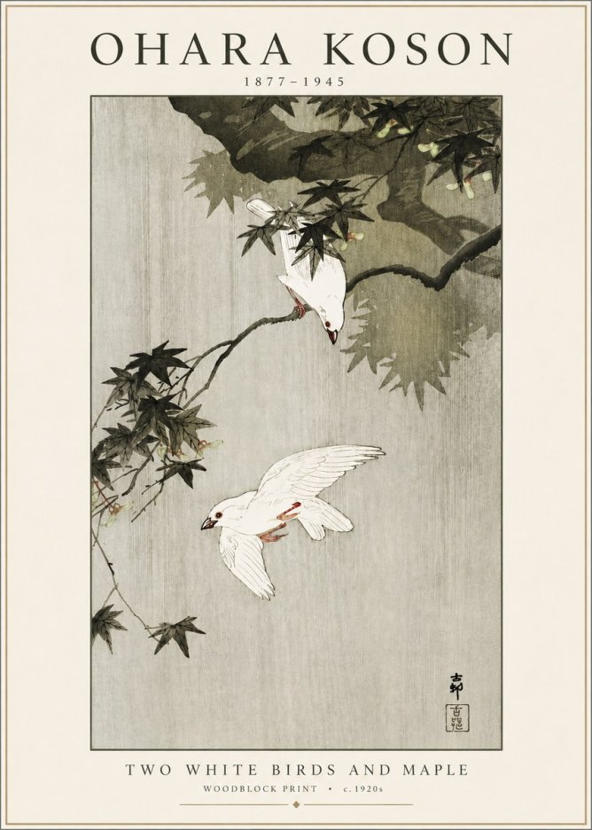Ohara Koson Two White Birds and Maple No3 - Affiche