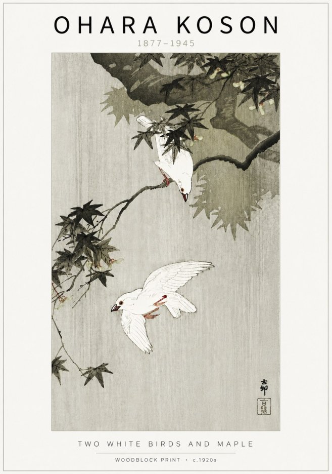 Ohara Koson Two White Birds and Maple No5 - Affiche