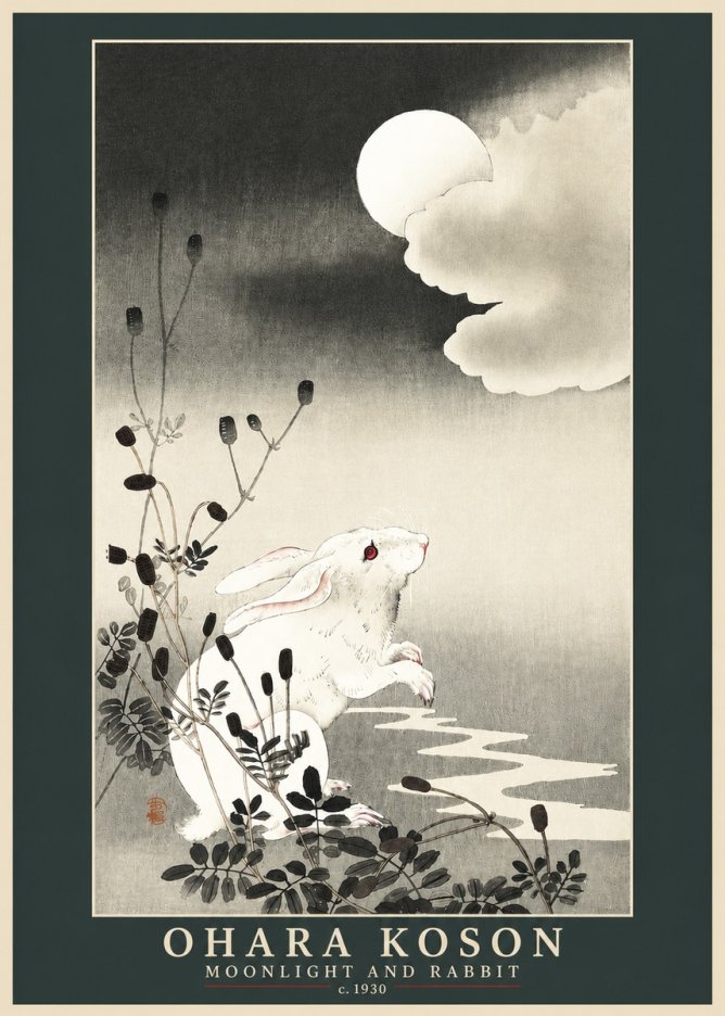 Ohara Koson Moonlight and Rabbit No3 - Affiche