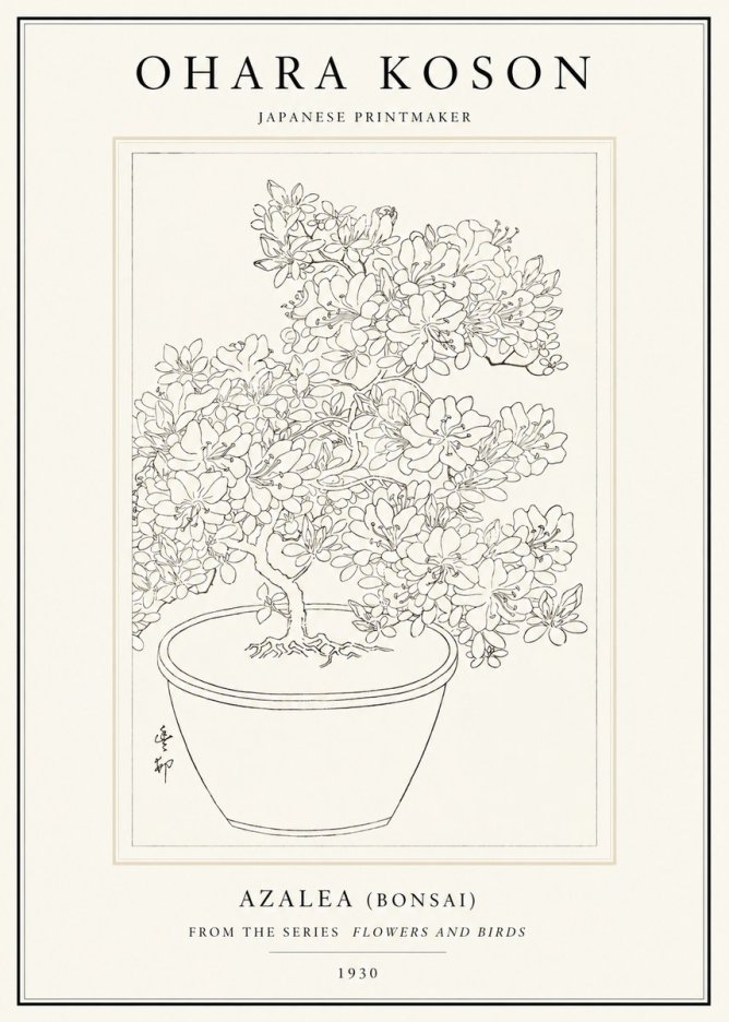 Ohara Koson Azalea (Bonsai) No1 - Affiche