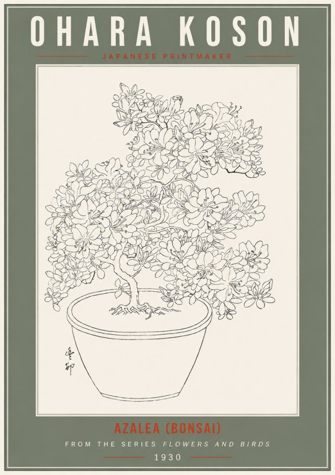 Ohara Koson Azalea (Bonsai) No2 - Affiche