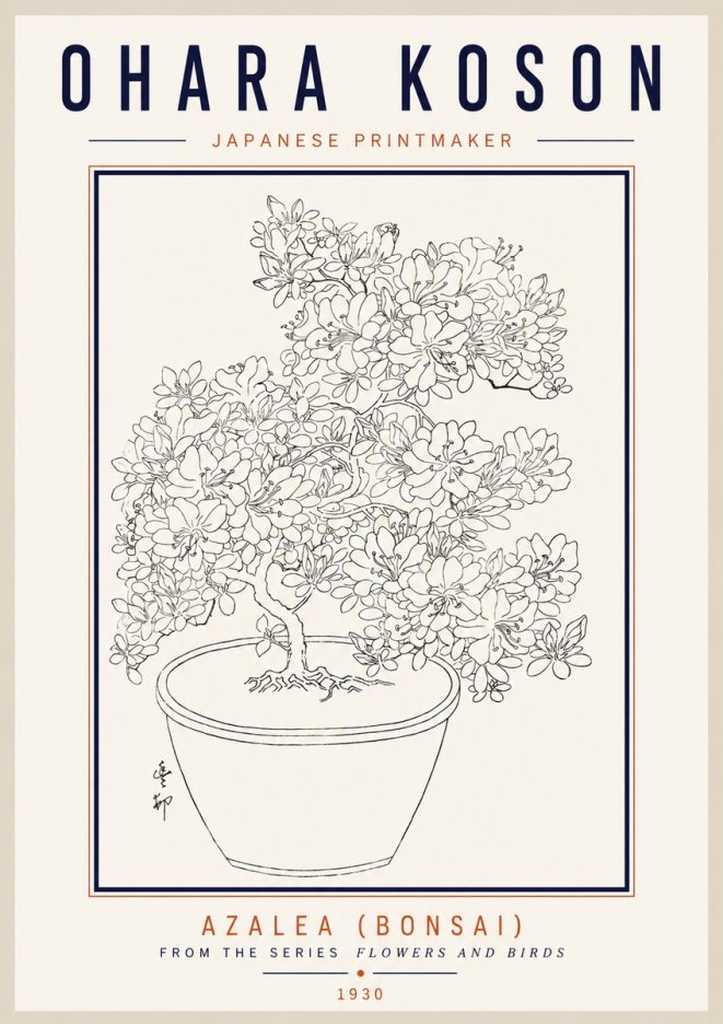 Ohara Koson Azalea (Bonsai) No3 - Affiche