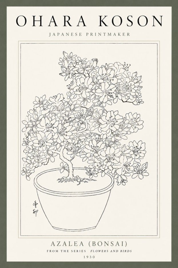 Ohara Koson Azalea (Bonsai) No4 - Affiche