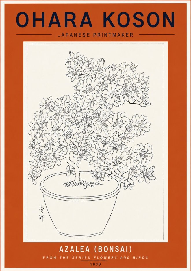 Ohara Koson Azalea (Bonsai) No5 - Affiche