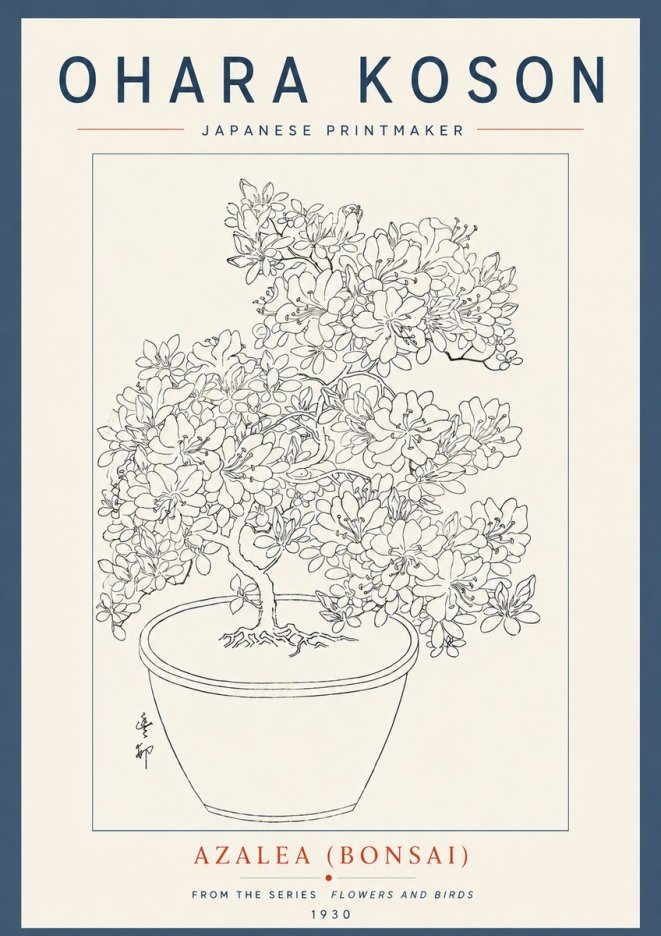 Ohara Koson Azalea (Bonsai) No6 - Affiche
