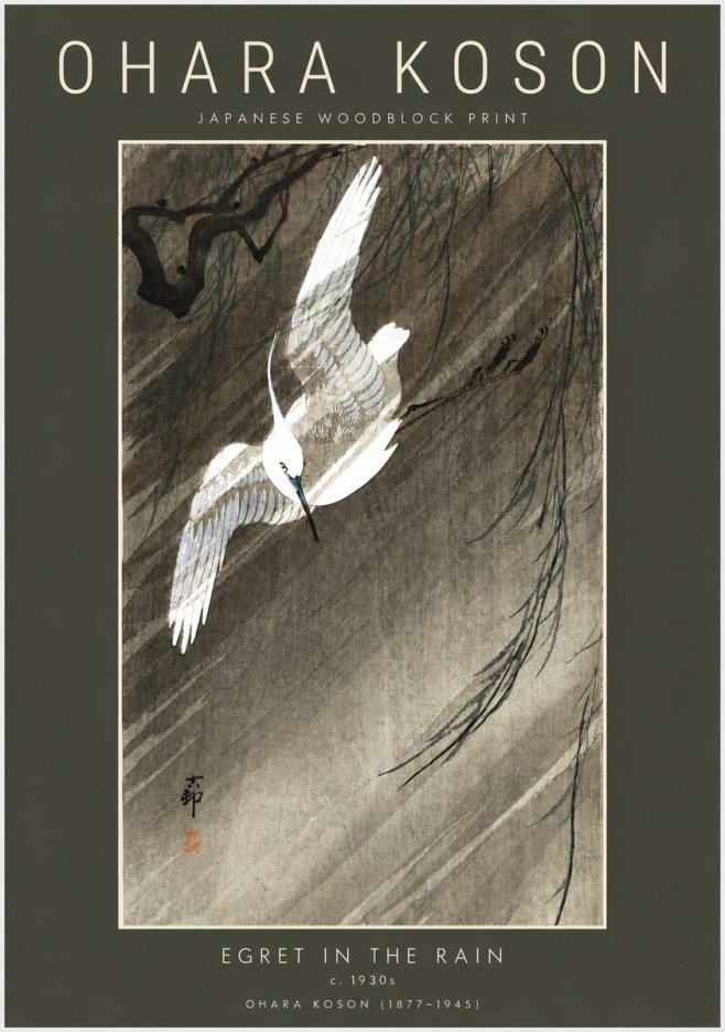 Ohara Koson Egret in the Rain II No2 - Affiche
