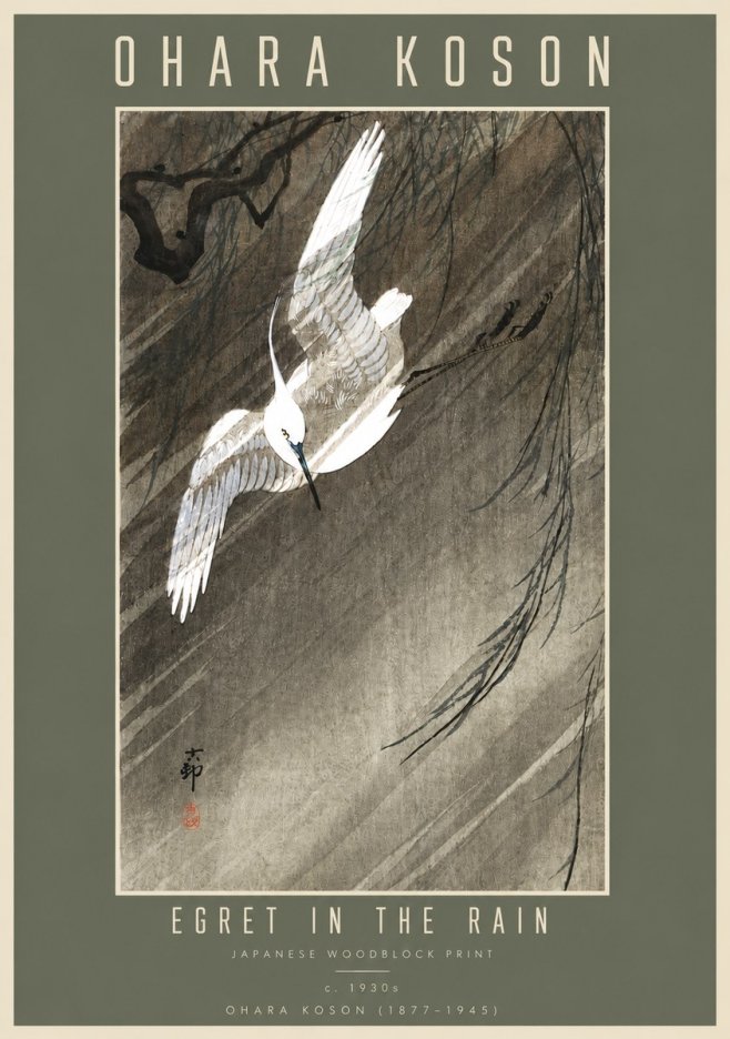 Ohara Koson Egret in the Rain II No4 - Affiche