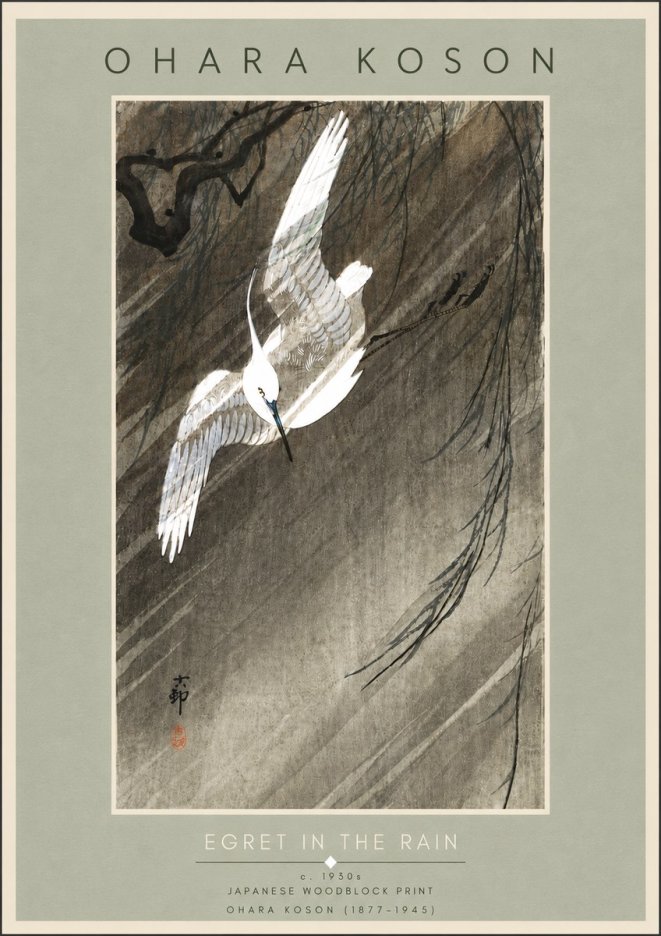 Ohara Koson Egret in the Rain II No5 - Affiche