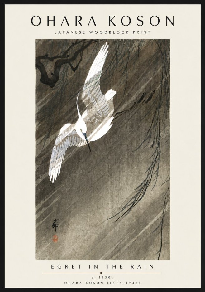 Ohara Koson Egret in the Rain II No6 - Affiche