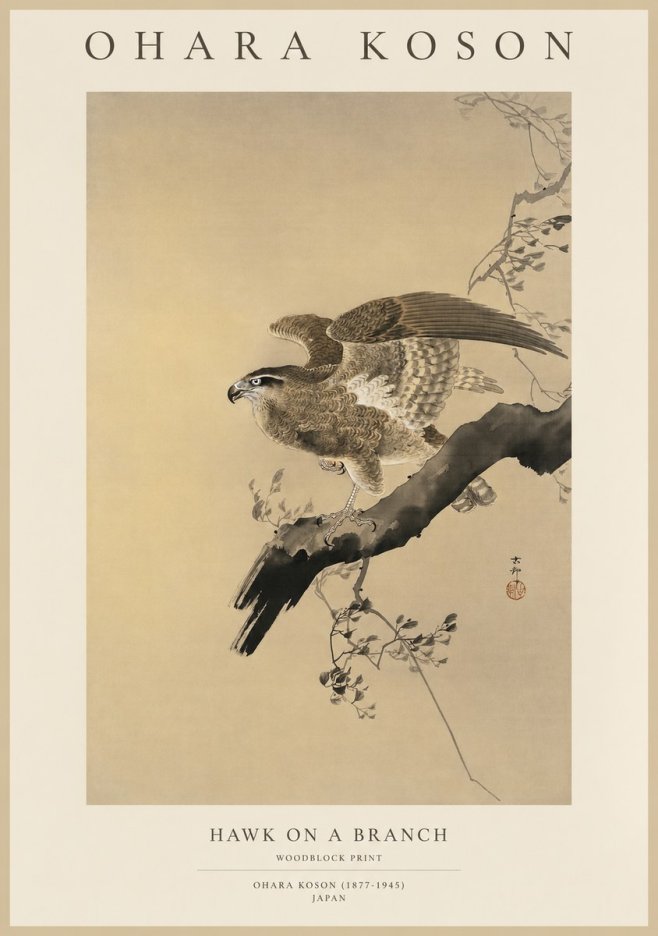 Ohara Koson Hawk on a Branch I No1 - Affiche