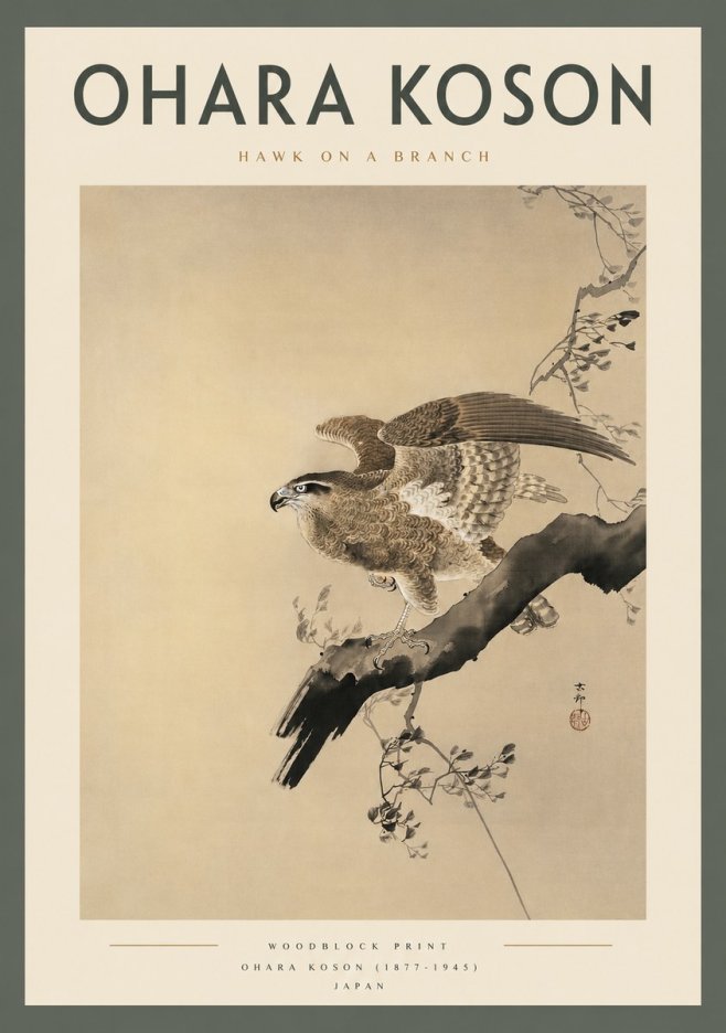 Ohara Koson Hawk on a Branch I No2 - Affiche