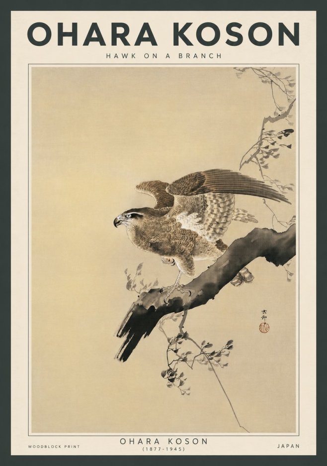 Ohara Koson Hawk on a Branch I No3 - Affiche