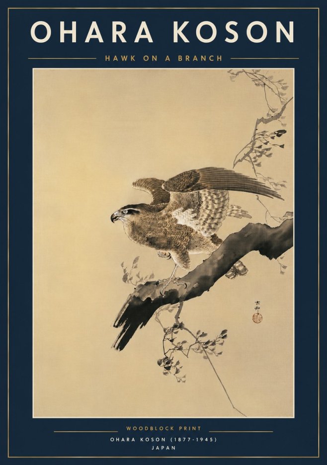 Ohara Koson Hawk on a Branch I No6 - Affiche