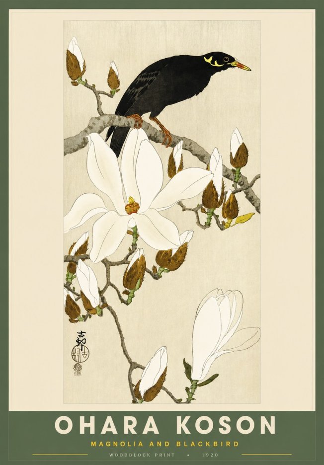 Ohara Koson Magnolia and Blackbird No2 - Affiche