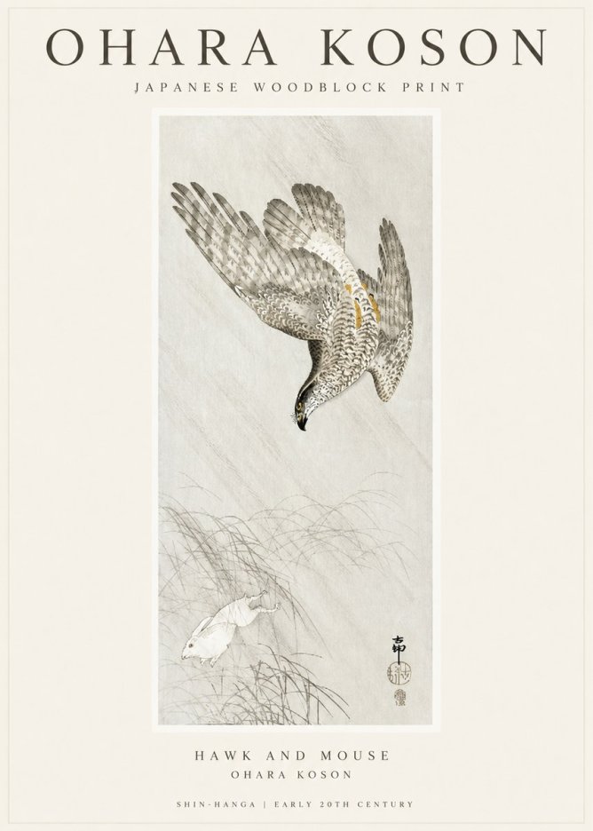 Ohara Koson Hawk and Mouse No1 - Affiche