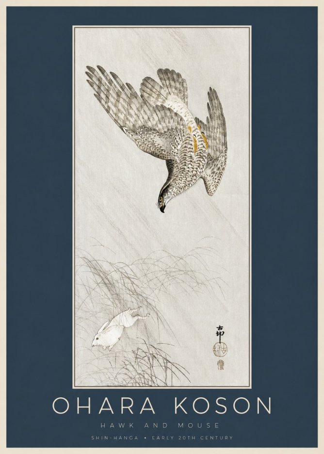 Ohara Koson Hawk and Mouse No2 - Affiche