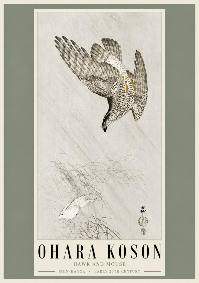 Ohara Koson Hawk and Mouse No3 - Affiche