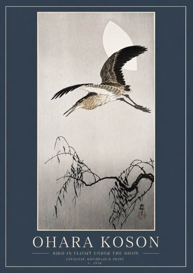 Ohara Koson Bird in Flight Under the Moon No6 - Affiche