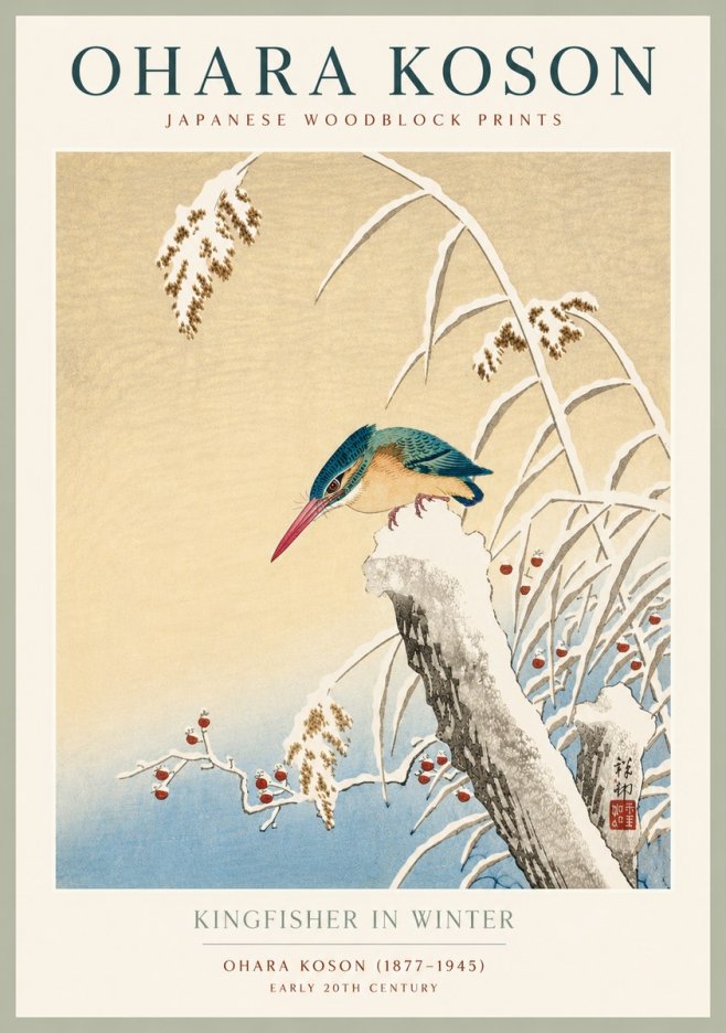 Ohara Koson Kingfisher in Winter II No4 - Affiche