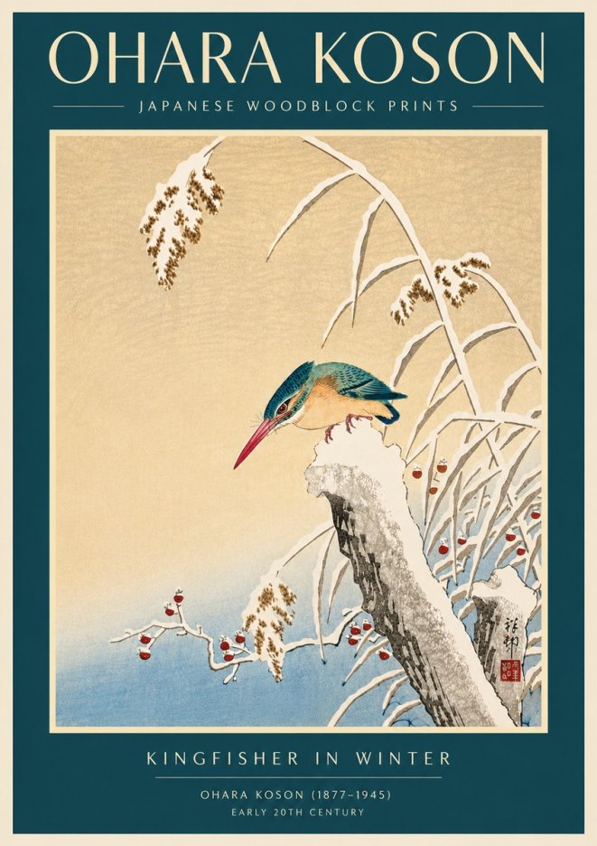 Ohara Koson Kingfisher in Winter II No6 - Affiche