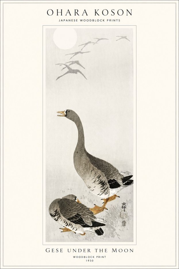 Ohara Koson Gese Under the Moon No1 - Affiche