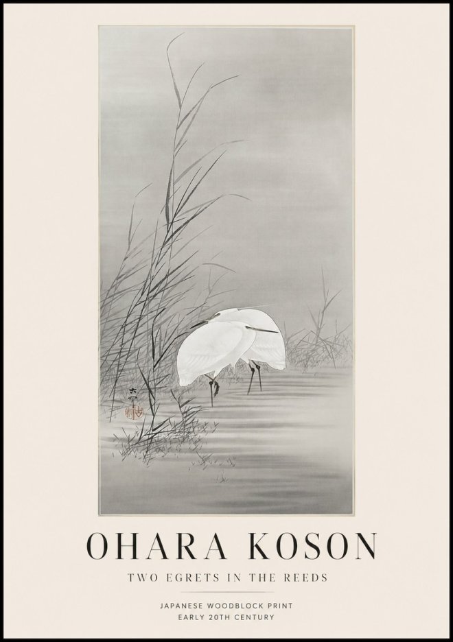 Ohara Koson Two Egrets in the Reeds No1 - Affiche