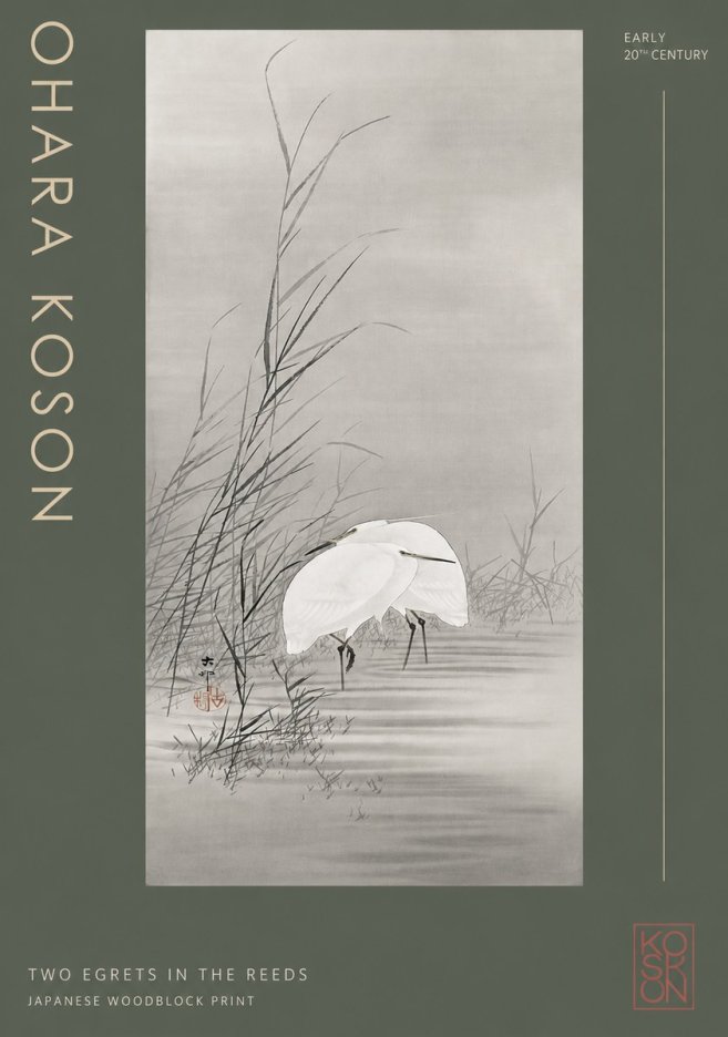 Ohara Koson Two Egrets in the Reeds No2 - Affiche