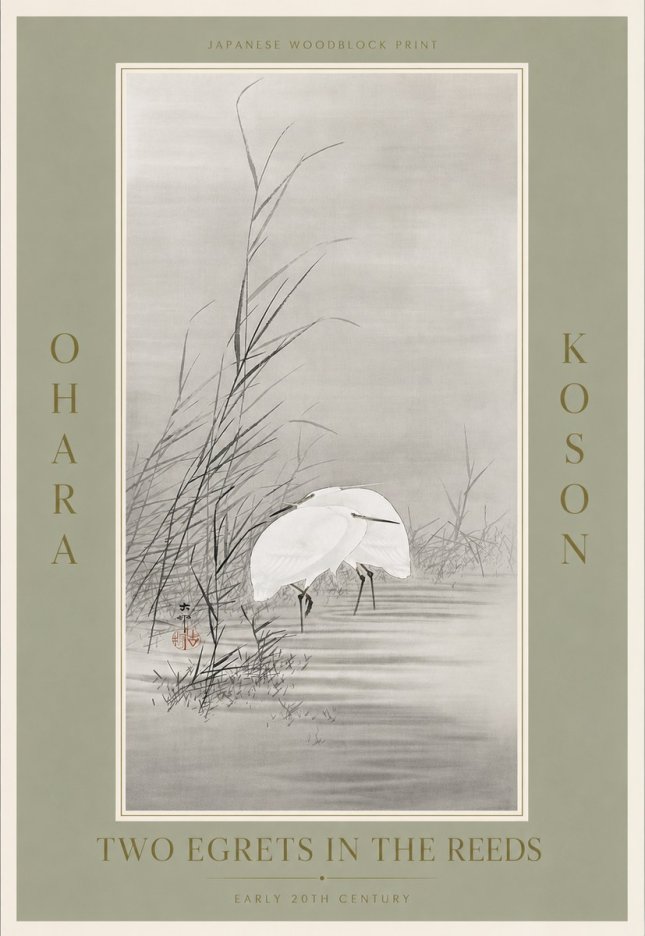 Ohara Koson Two Egrets in the Reeds No5 - Affiche