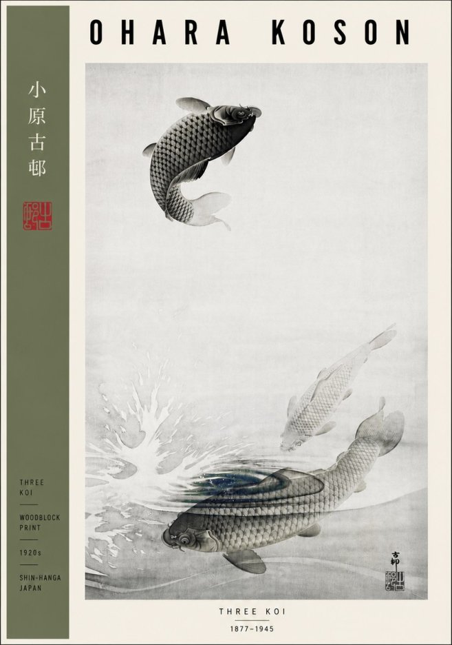 Ohara Koson Three Koi No5 - Affiche