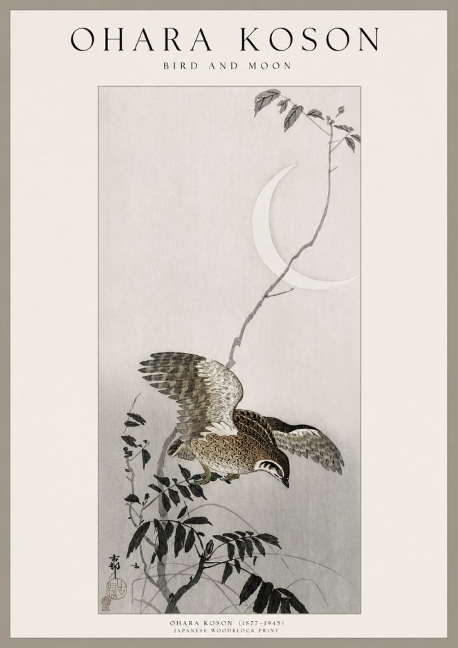 Ohara Koson Bird and Moon No1 - Affiche