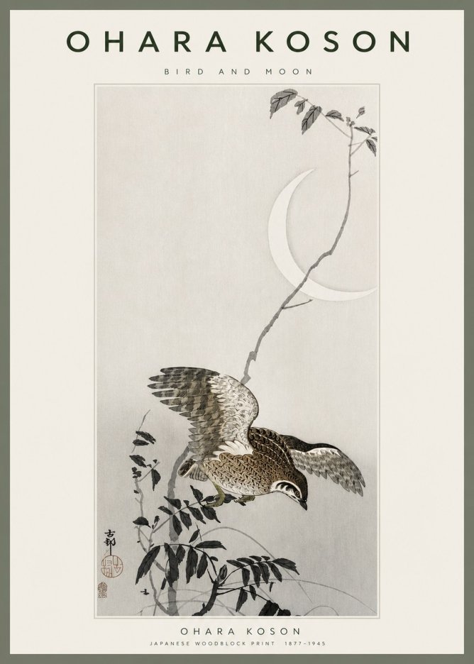 Ohara Koson Bird and Moon No2 - Affiche
