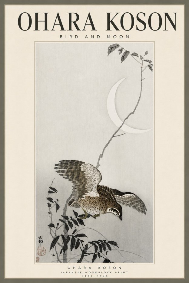Ohara Koson Bird and Moon No4 - Affiche