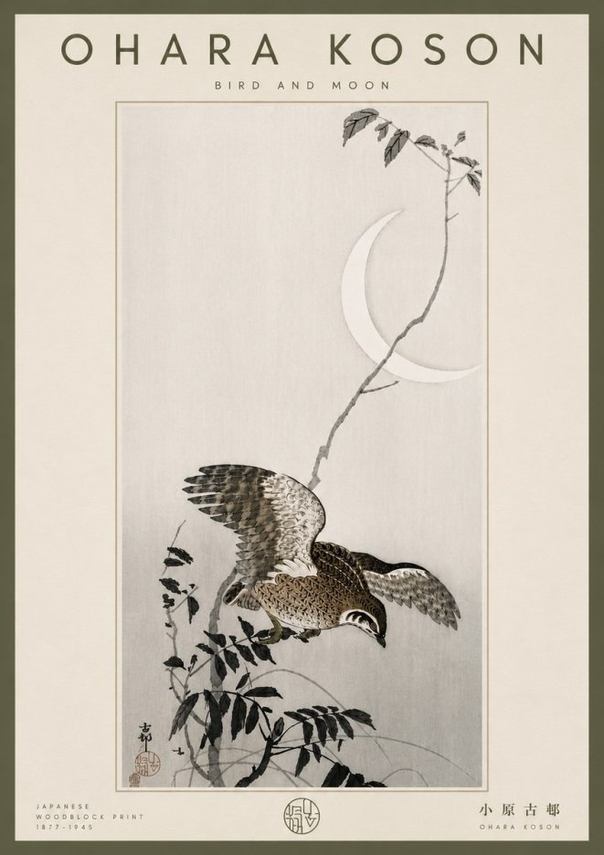 Ohara Koson Bird and Moon No6 - Affiche