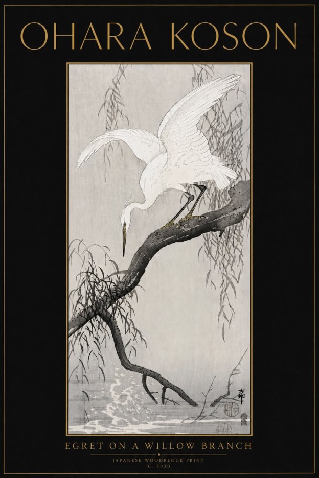 Ohara Koson Egret on a Willow Branch No5 - Affiche
