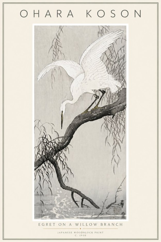 Ohara Koson Egret on a Willow Branch No6 - Affiche