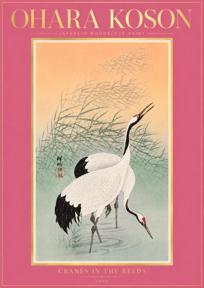 Ohara Koson Cranes in the Reeds No4 - Affiche