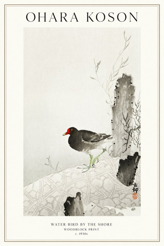 Ohara Koson Water Bird by the Shore No1 - Affiche