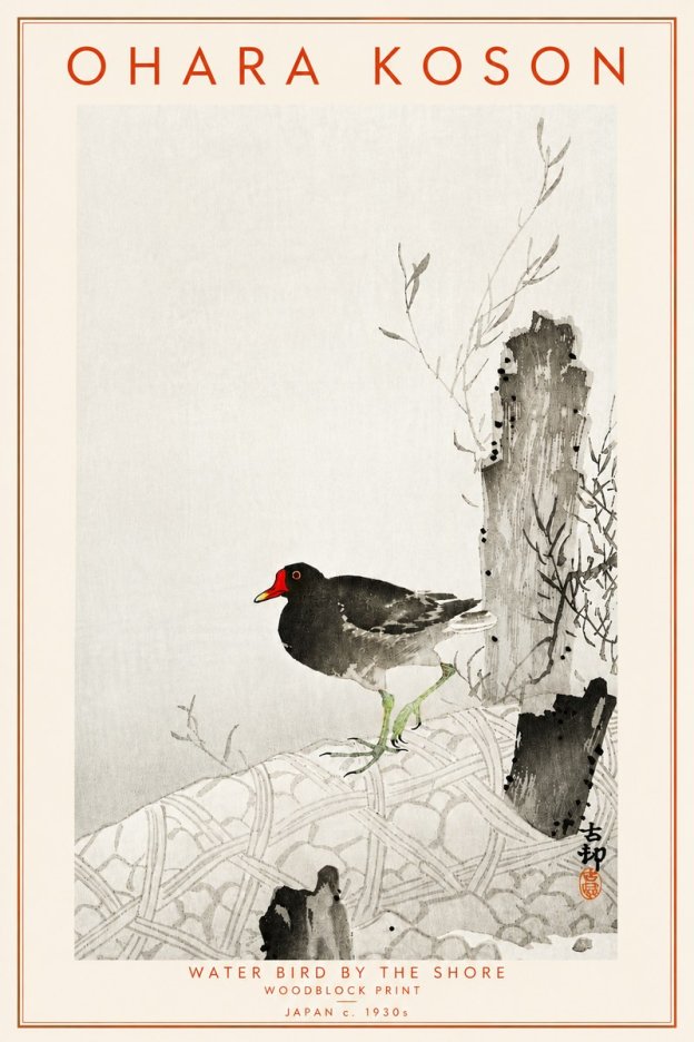 Ohara Koson Water Bird by the Shore No4 - Affiche