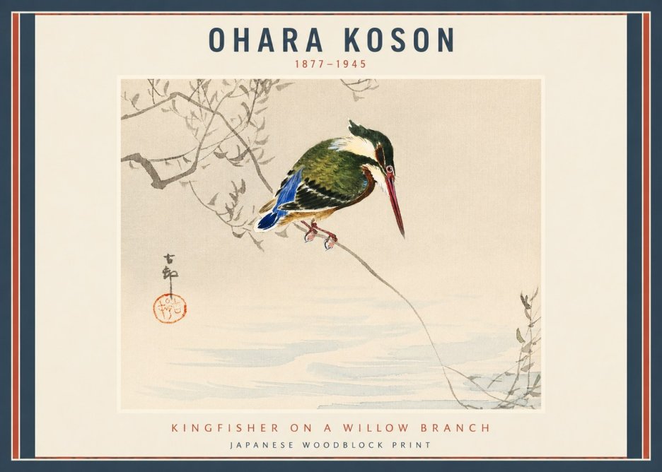 Ohara Koson Kingfisher on a Willow Branch No2 - Affiche