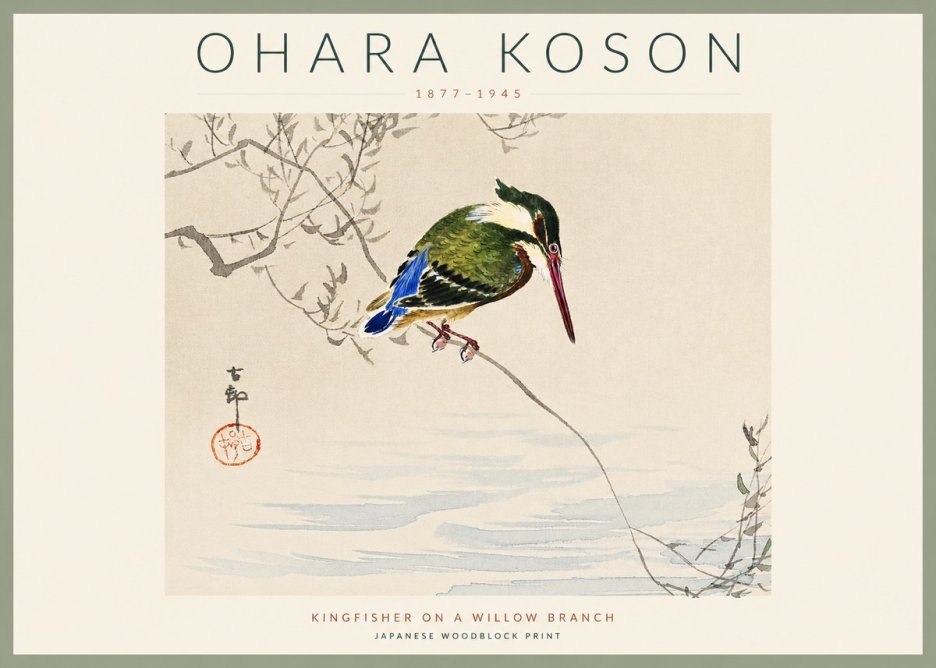 Ohara Koson Kingfisher on a Willow Branch No3 - Affiche