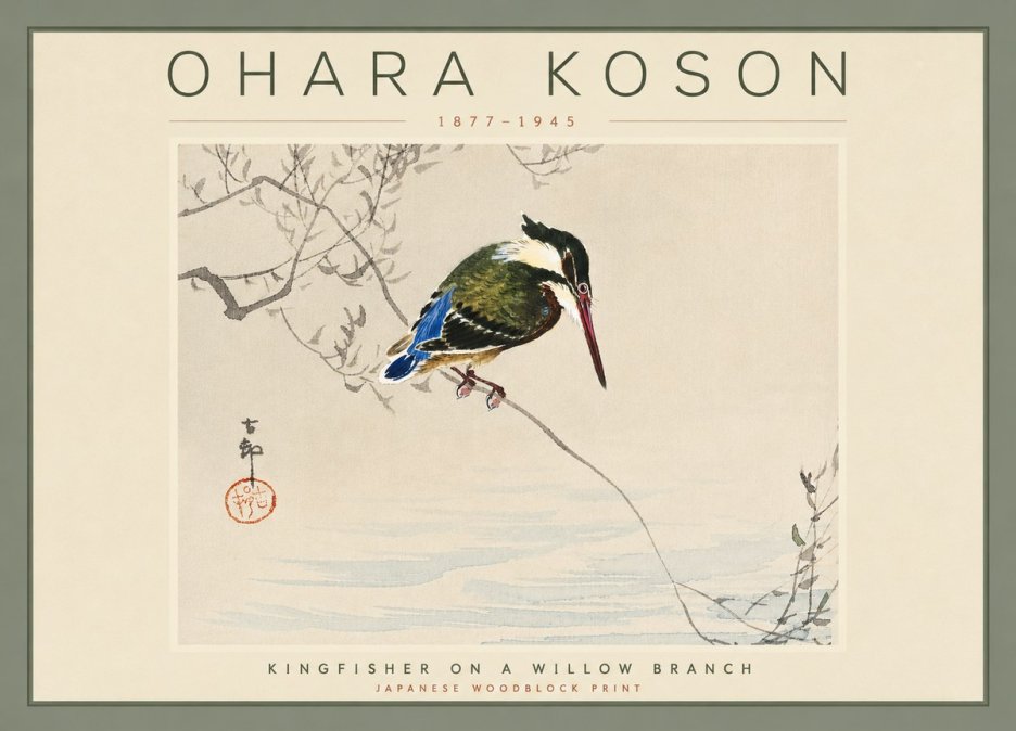Ohara Koson Kingfisher on a Willow Branch No4 - Affiche