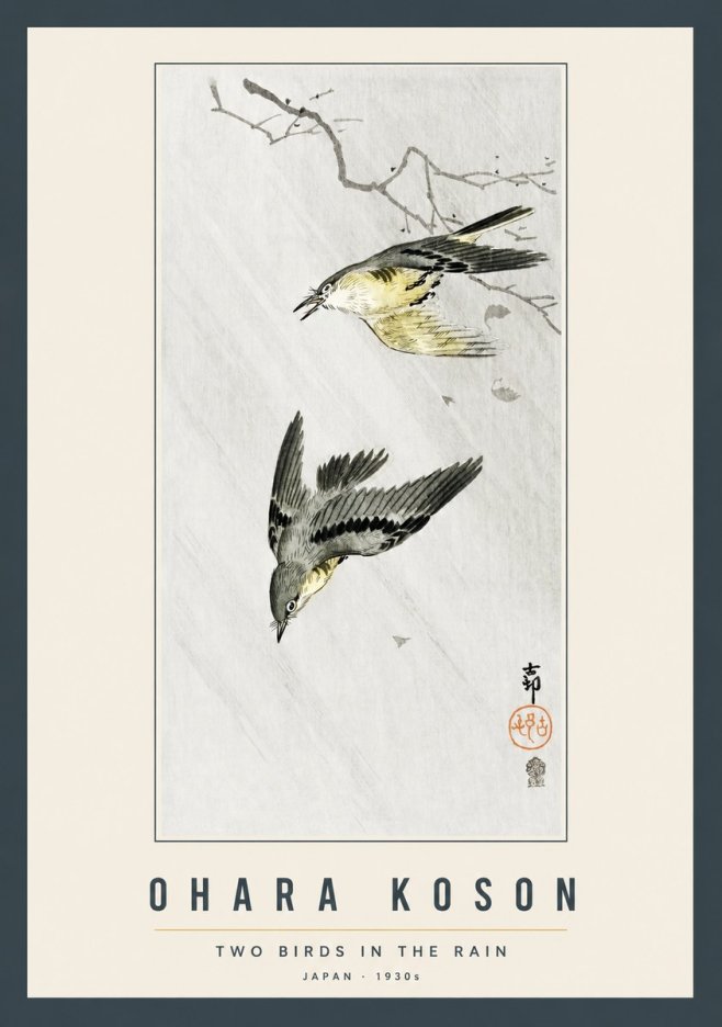Ohara Koson Two Birds in the Rain No2 - Affiche