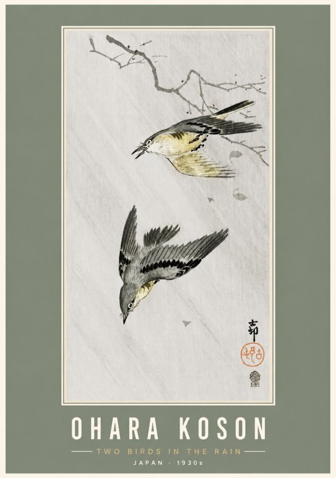 Ohara Koson Two Birds in the Rain No3 - Affiche