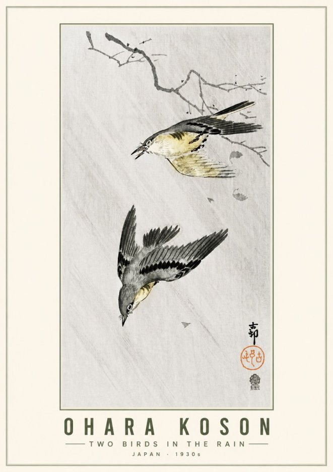 Ohara Koson Two Birds in the Rain No5 - Affiche