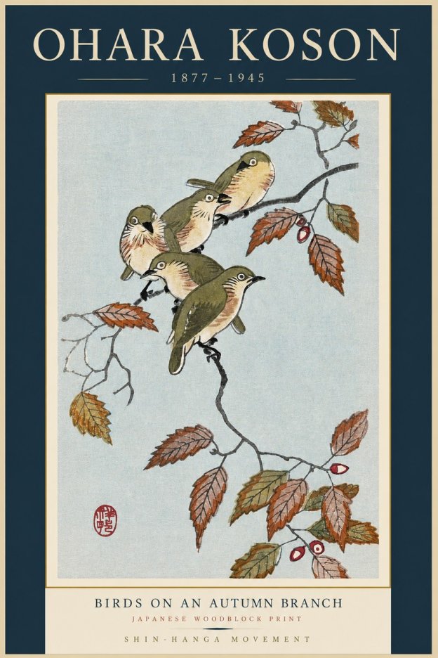 Ohara Koson Birds on an Autumn Branch No3 - Affiche