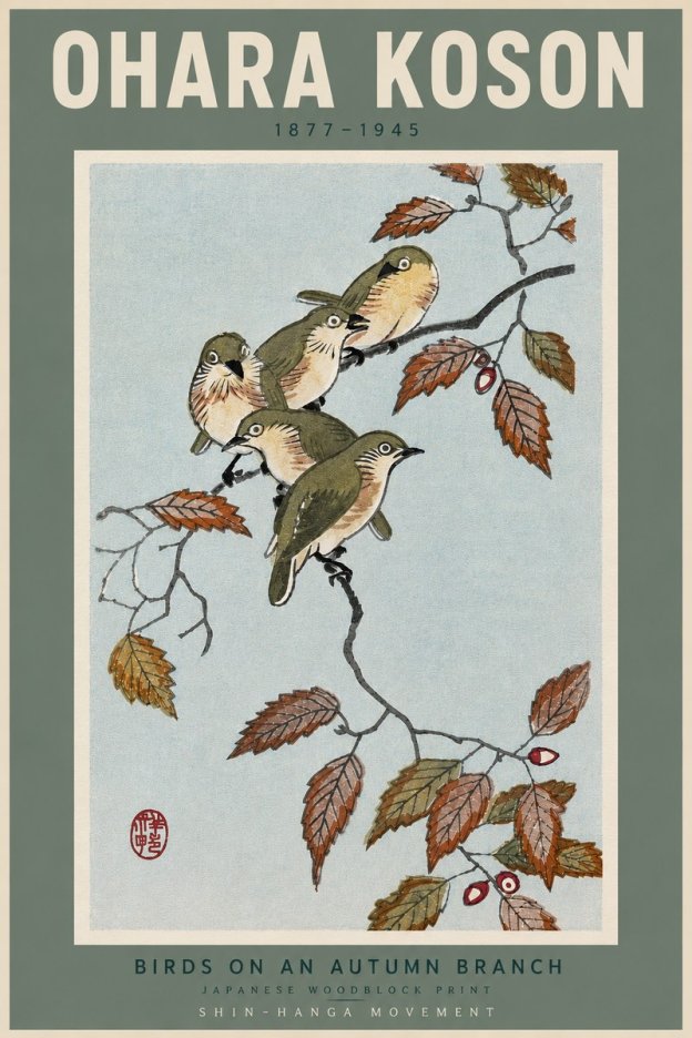 Ohara Koson Birds on an Autumn Branch No4 - Affiche