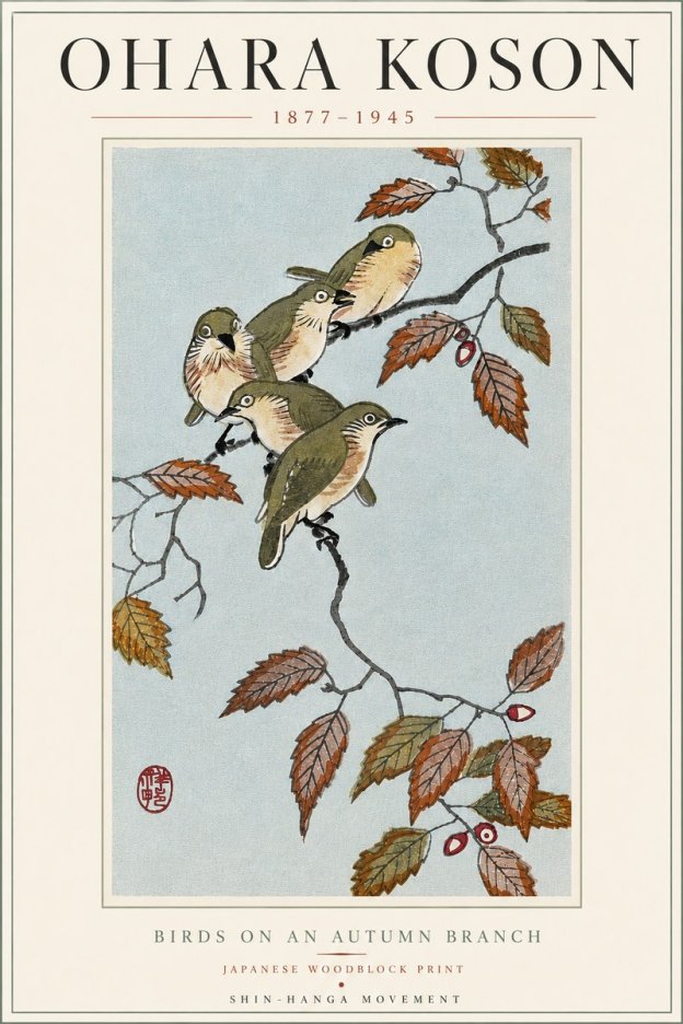 Ohara Koson Birds on an Autumn Branch No5 - Affiche
