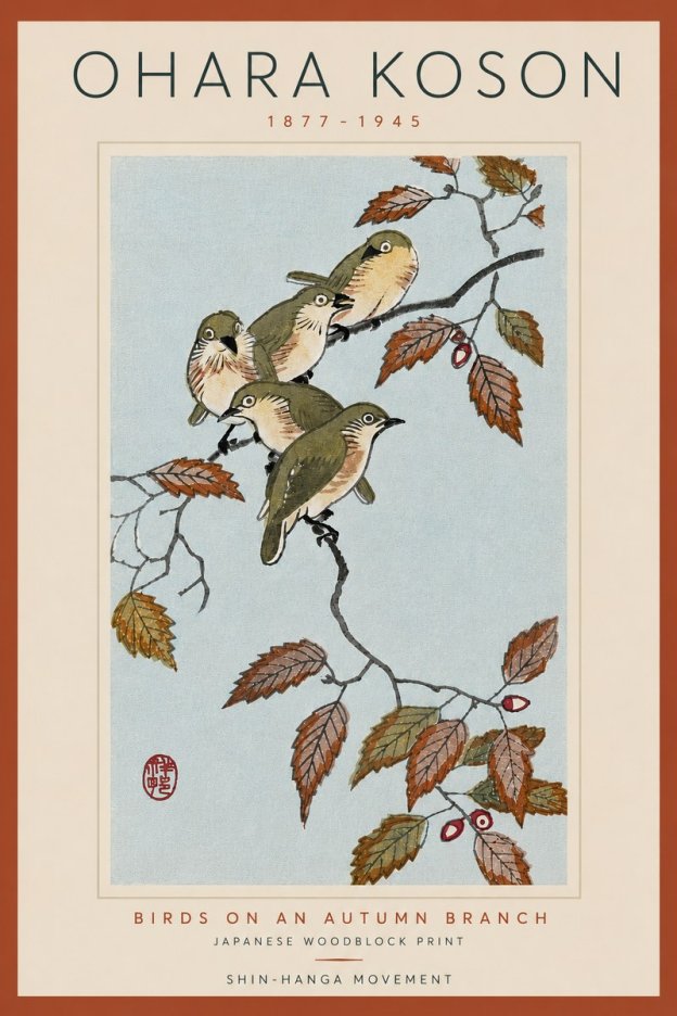 Ohara Koson Birds on an Autumn Branch No6 - Affiche